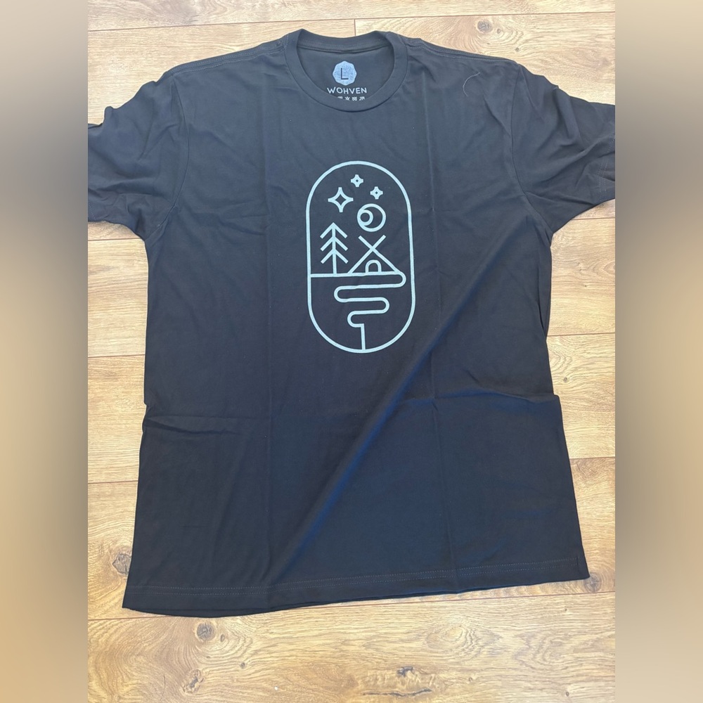 NWOT Wohven Midnight Black Tee with Geometric Design